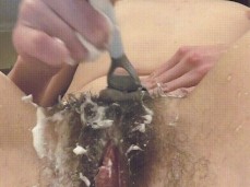 Shaving my very hairy pussy gif