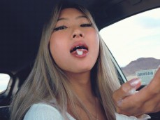 Cute Asian Eats Cum While Driving gif