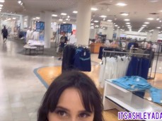Ashley Adams walks around mall with cum gif