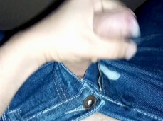 Little cum onto my comfy buttoned mauve jeans 💧💧💧 gif