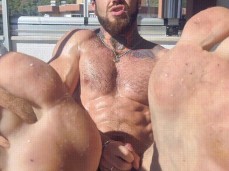 Hot muscle od sits naked on the balcony, stroking his cock 0619-1 4 gif