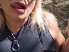 public blonde milf teasing with her nips and lips!! gif