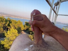 Uncut stud jacks off on a tower, cums for the wholle wide world 0623-1 gif