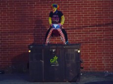 clown bangs on a bin gif
