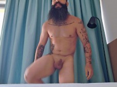 Beefy, bearded Spaniard unveils big, thick, uncut, rock hard cock 0125-1 gif