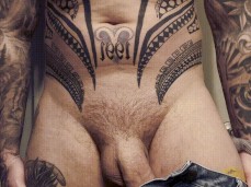 Tattooed muscle stud opens jeans, shows his huge uncut cock 0008-1 3 gif