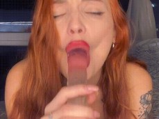 Crazy Redhead Babe Sucking a Dildo like It was her last time gif