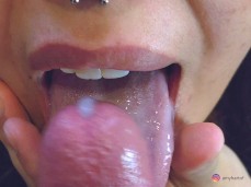 Massive tongue cumshot on Amy's mouth gif