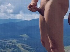 beefy, smooth Ukrainian Jerker cums on sunny, windiy mountain top 0422-1 7 gif