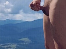 Ukrainian Jerker cums outdoors, on a mountain top 0500-1  risky gif