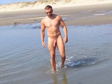 built, fit, smooth, hung MrBritainX walking naked on the beach 0004-1 gif