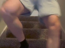 DomLuvs runs down the stairs with a tent in his pants 0003-1 4 big bulge gif
