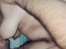 man sucking big milf tits
