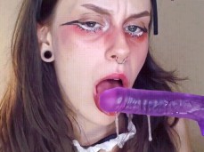 Your  girlfriend is giving her first blowjob and drooling gif