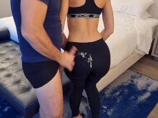 dry humping ends with big cumshot on big ass in yoga pants gif