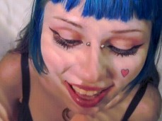 Blue-haired fairy makes sucking toy with ahegao and asks daddy to cum in he gif