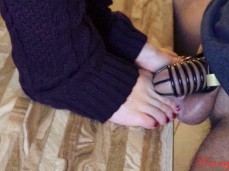 Beautiful Feet Squeeze the Cum Out of Caged Balls gif