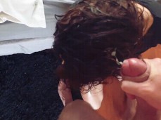 Suck and jerk cock Cum on her hair gif