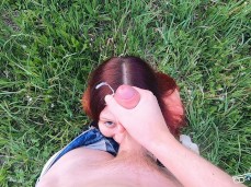 Blowjob with redhair in the forest Cum on the hair gif