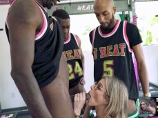 Wife Cory Chase sucking off 3 Black basketball players at the gym gif