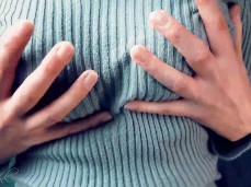 Teasing my huge breasts in tight pale sweater for you to nenjoy gif