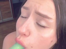 a beautiful brunette sat on a cock gif
