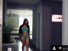 Violet Starr walking in open robe and lace lingerie gif