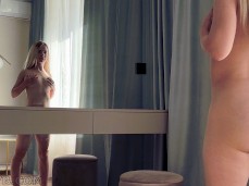 Sexy naked whore dances and plays on camera gif