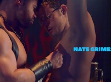 buff leather stud Jaxx Thanatos takes on Nate Grimes in leather bar 0031 10 gif