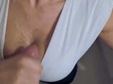 Cum on secretary boobs in toilet gif