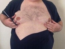 guy rubbing hairy fat boobs gif