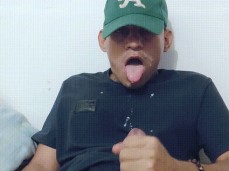 Cute Columbian cums on his own face -- and tongue 0205-1 10 self facial gif