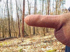 HornyBobo shows off his hot uncut cock and big balls in the woods 0004-1 1 gif