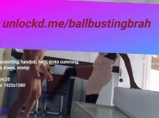 Brazilian ballbuster in black boots kicking and kneeing between the legs gif