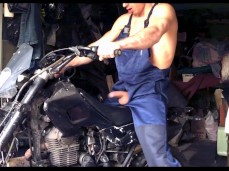 horny mechanic tries out motorbike w/ his cock out of his dungarees 0226-1 gif