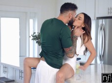 kissing foreplay on the kitchen counter gif