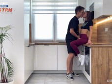 Kissing foreplay on the kitchen counter gif