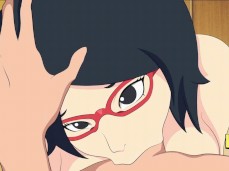 Boruto Sarada sucking cock deepthroat hentai gif