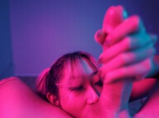 Asian Cutie Cock Stroking & Ball Kissing - Neon Lighting gif