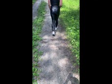 Cumwalk with cum on leather ass in public forrest gif