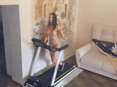 Nude brunette running on a treadmill gif