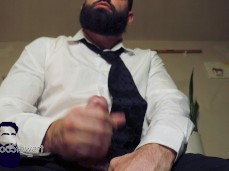 handsome bearded man in shirt & tie explodes 0945-1 3 facial expression gif