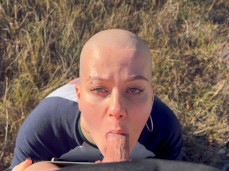 Bald Girl Vilu Gives the Best BJ Outdoor! gif