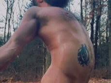 Bearded, inked, hot muscle hunk Thane Rivers enjoying morning wood 0007-1 4 gif