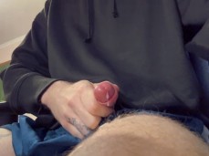 Dad loads huge cum in your face under the working table by his uncut dick gif