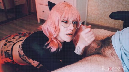 Pink Haired Kitty Gives Handjob