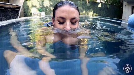 Angela White montage at the pool