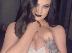 Goth girl Lauren Va reveals her pierced tits gif