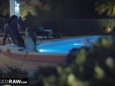 Watching Stacy Cruz from afar sucking off Black stud at the pool at night gif