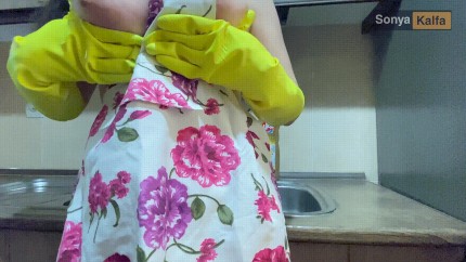 horny big tits maid in the kitchen